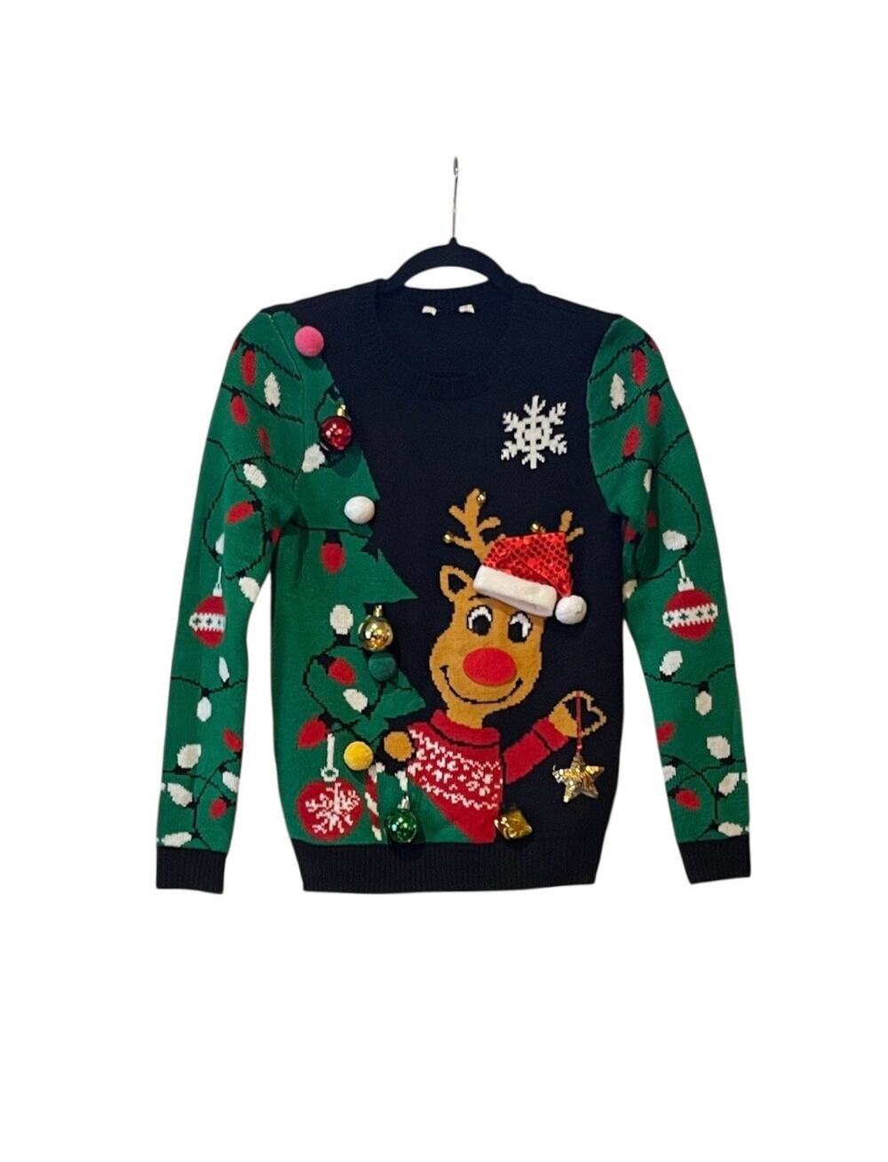 No Boundaries Juniors' Christmas Sweater With Reindeer Size Small 3-5